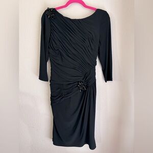 Adrianna Papell Occasions Black Beaded Ruched Bodycon Midi Cocktail Dress 8